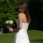 Strapless gown in ivory silk-satin and chiffon